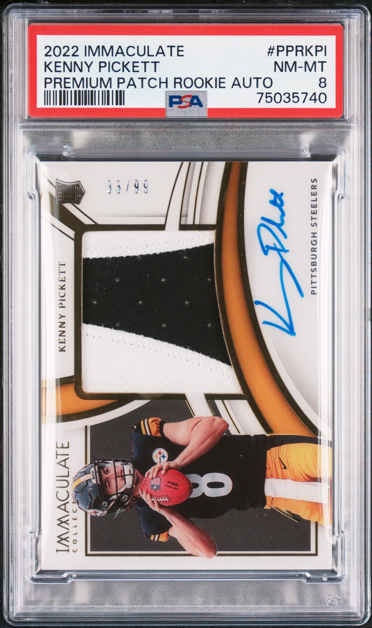 2022 Panini Immaculate Collection Premium Patch Rookie Autographs Kenny Pickett #Pprkpi (Premium Patch Rookie Auto) Nm-Mt 8 front