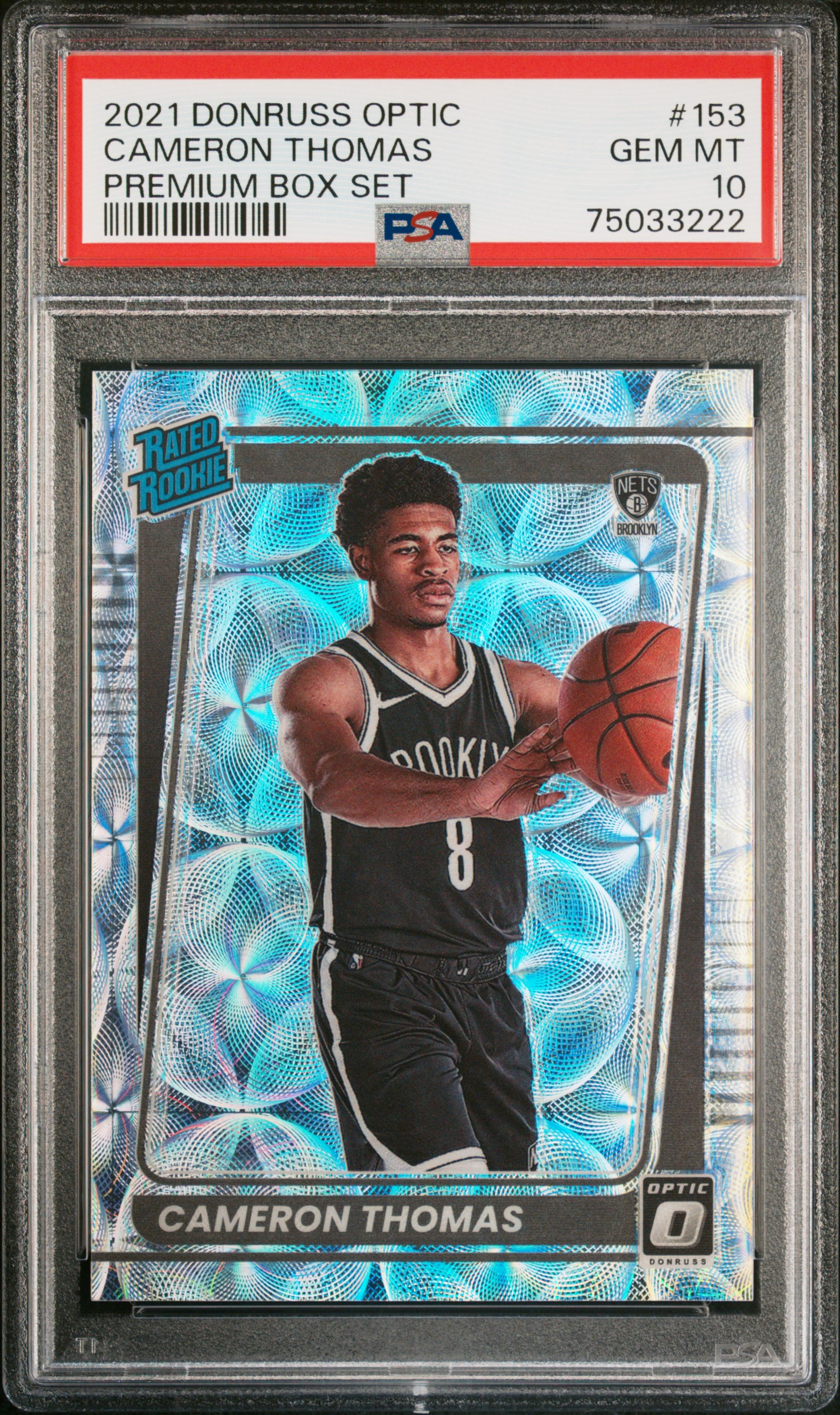 2021-22 Panini Donruss Optic Premium Box Set #153 Cameron Thomas Rookie Card (#103/249) – PSA GEM MT 10