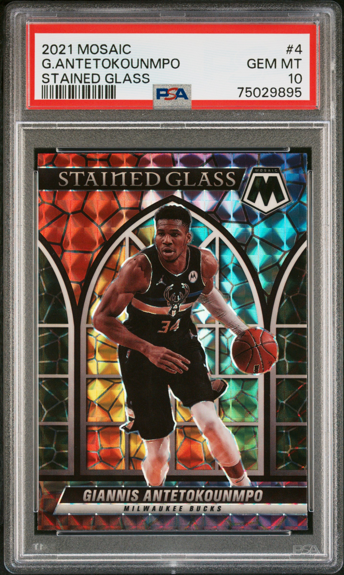 2021 Panini Mosaic Stained Glass G.antetokounmpo #4 (Stained Glass) Gem Mt 10 front