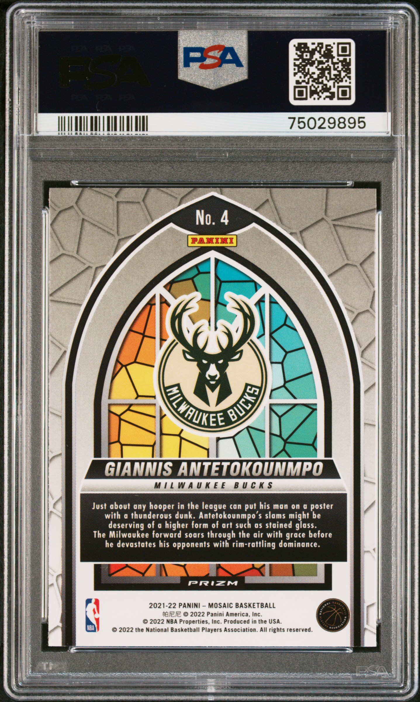 2021 Panini Mosaic Stained Glass G.antetokounmpo #4 (Stained Glass) Gem Mt 10 back