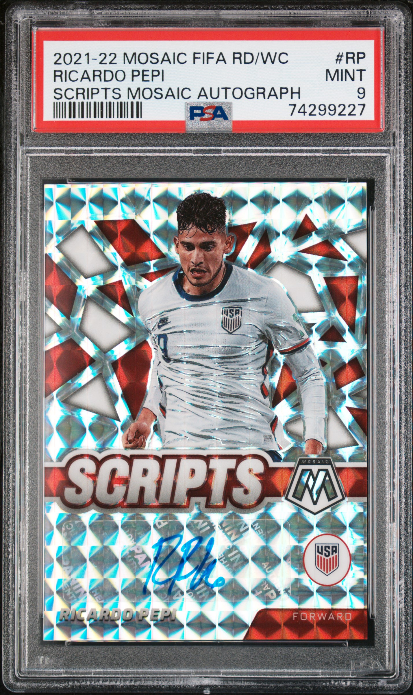 2021 #RP Ricardo Pepi PSA 9 Panini Mosaic FIFA Road to World Cup Scripts Mosaic Autographs