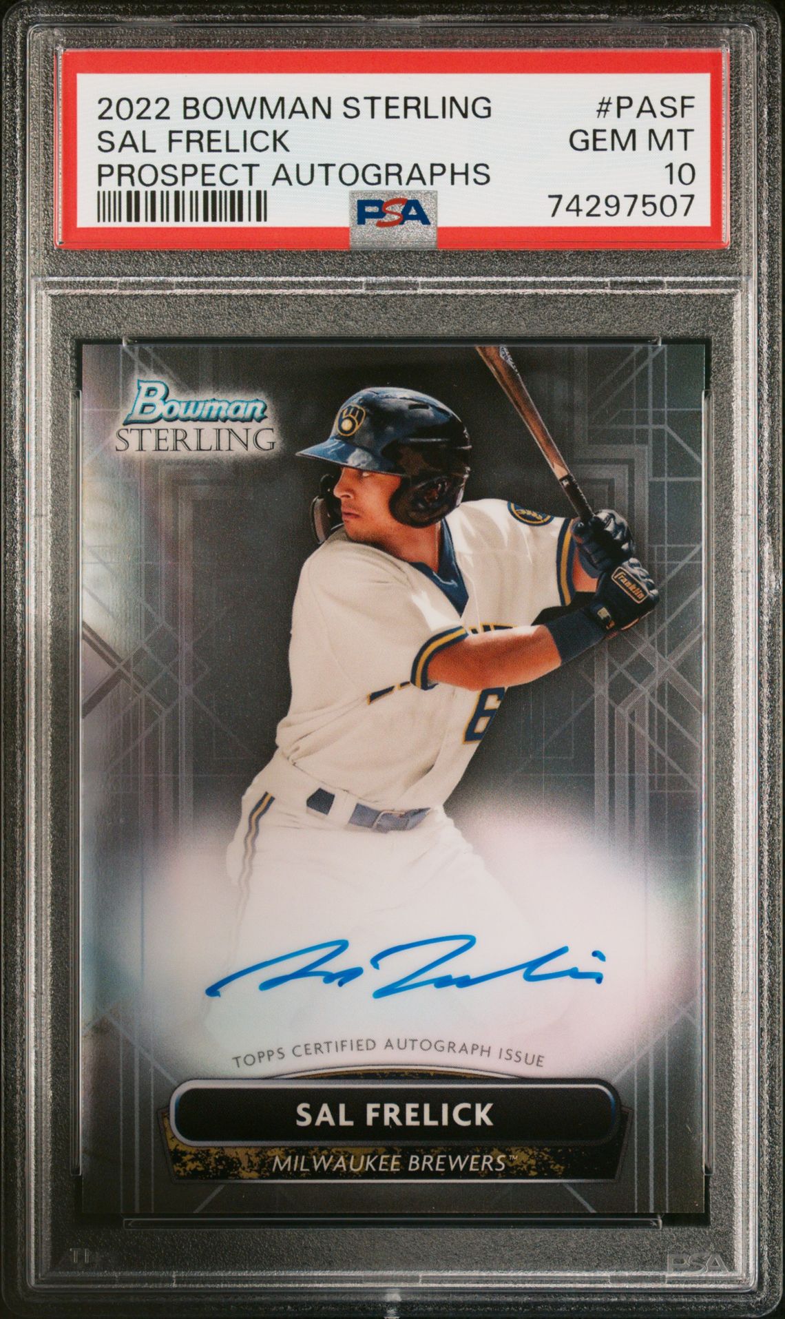 2022 Bowman Sterling Prospect Autographs Sal Frelick #Pasf (Prospect Autographs) Gem Mt 10 front view - PSA graded GEM MT 10