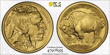 2008-W $10 Burnished American Buffalo .9999 Fine Gold SP70