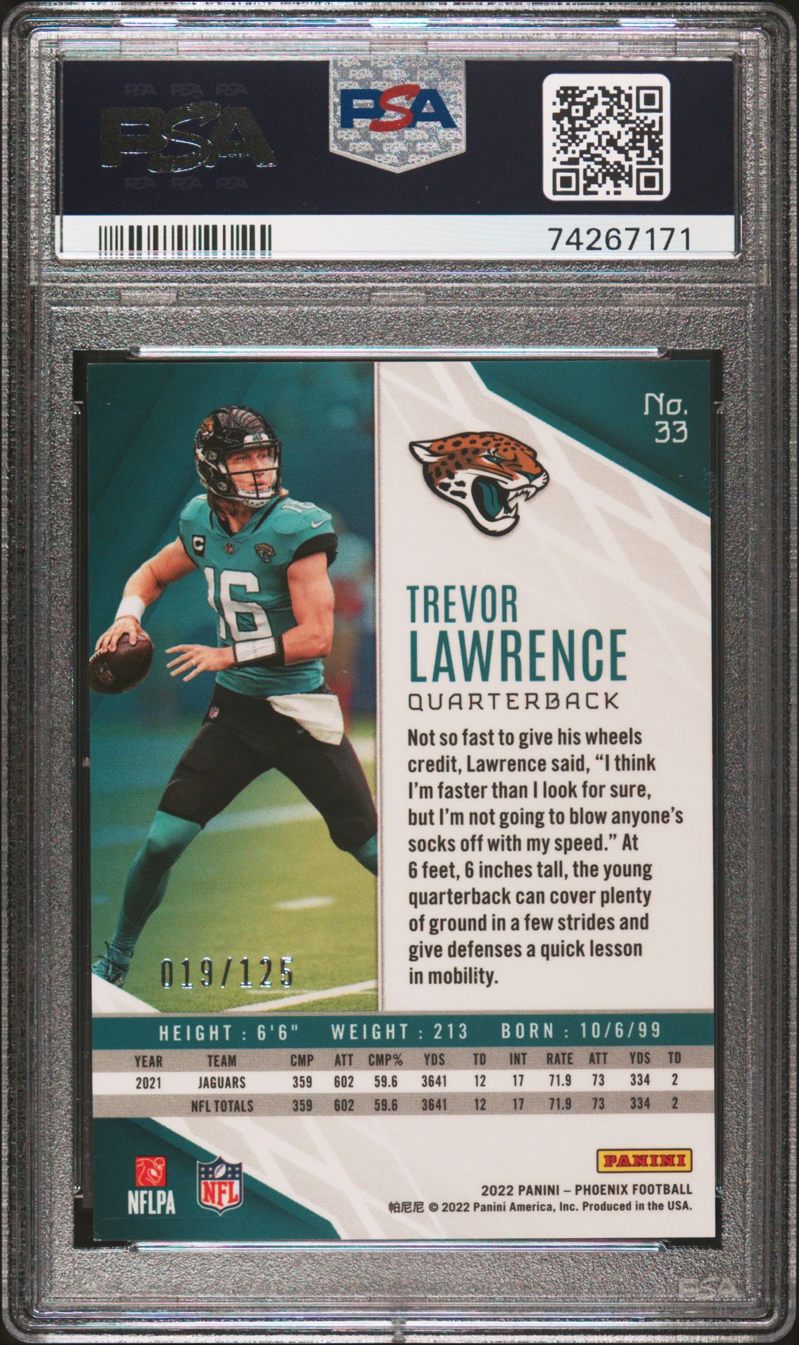2022 Panini Phoenix Trevor Lawrence #33 (Red Lazer) Mint 9 back