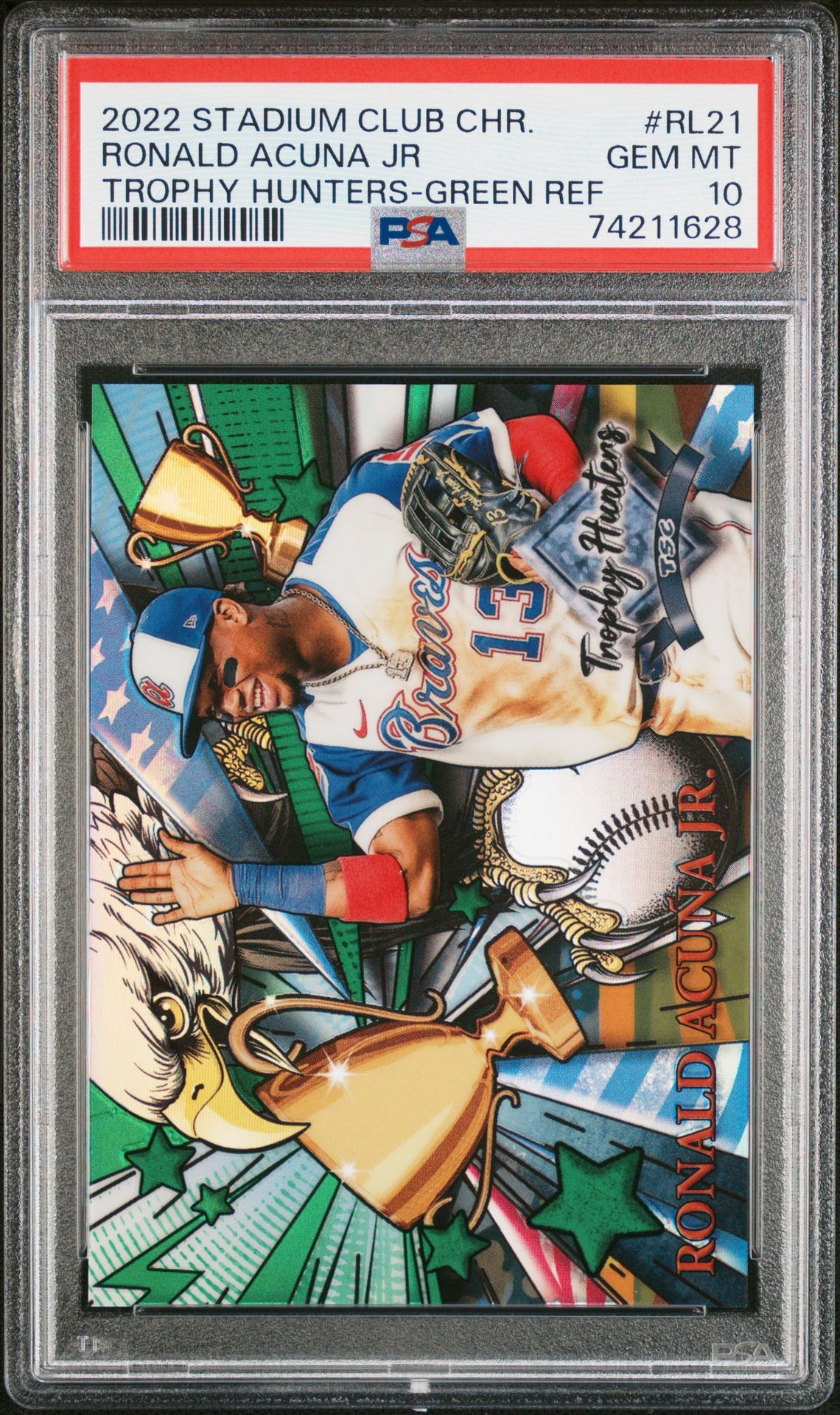 2022 Topps TOPPS STADIUM CLUB CHROME TROPHY HUNTERS TROPHY HUNTERS-GREEN REF #RL21 Ronald Acuna Jr front