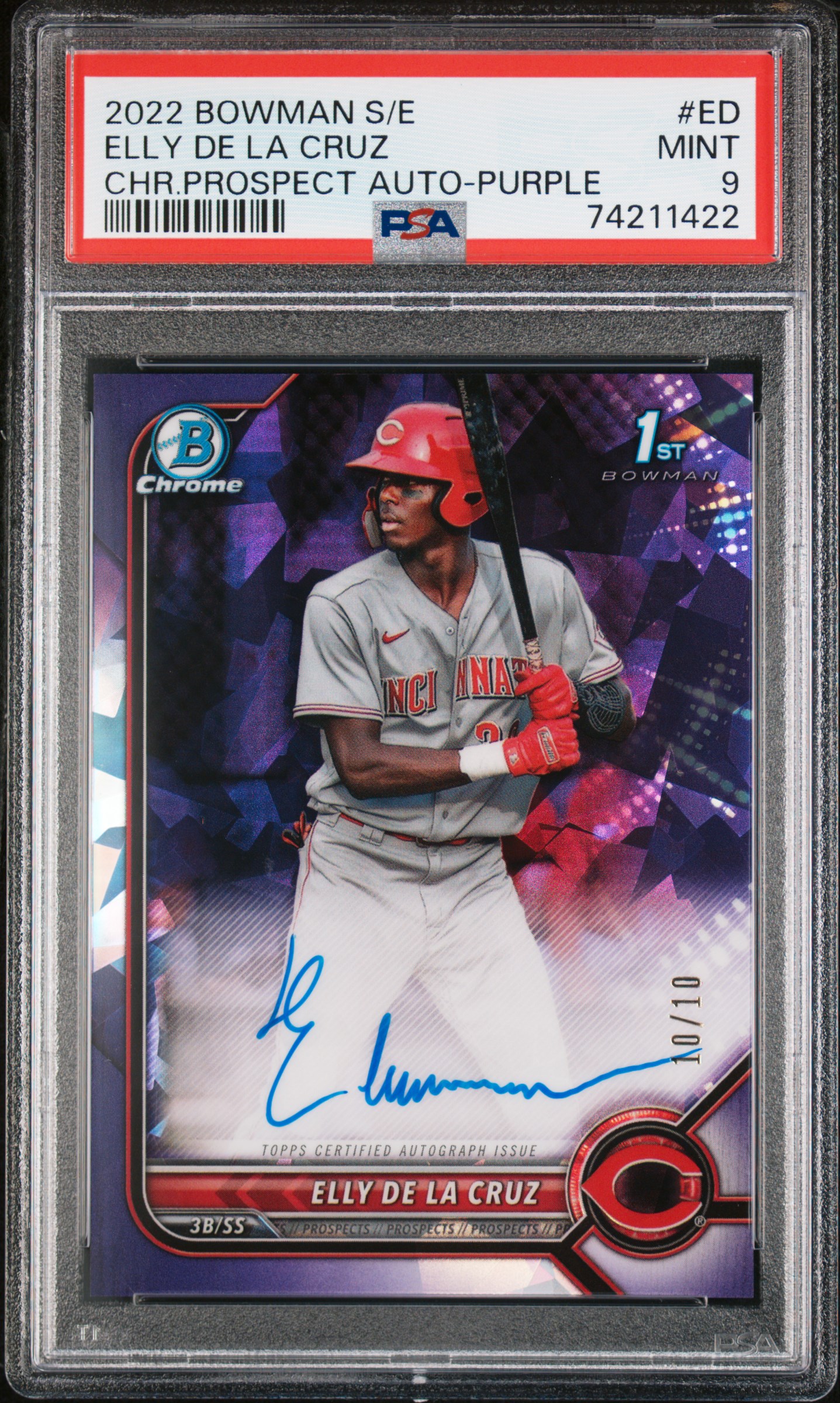 2022 Bowman BOWMAN SAPPHIRE EDITION CHROME PROSPECT AUTOGRAPHS Purple #ED Elly De La Cruz front