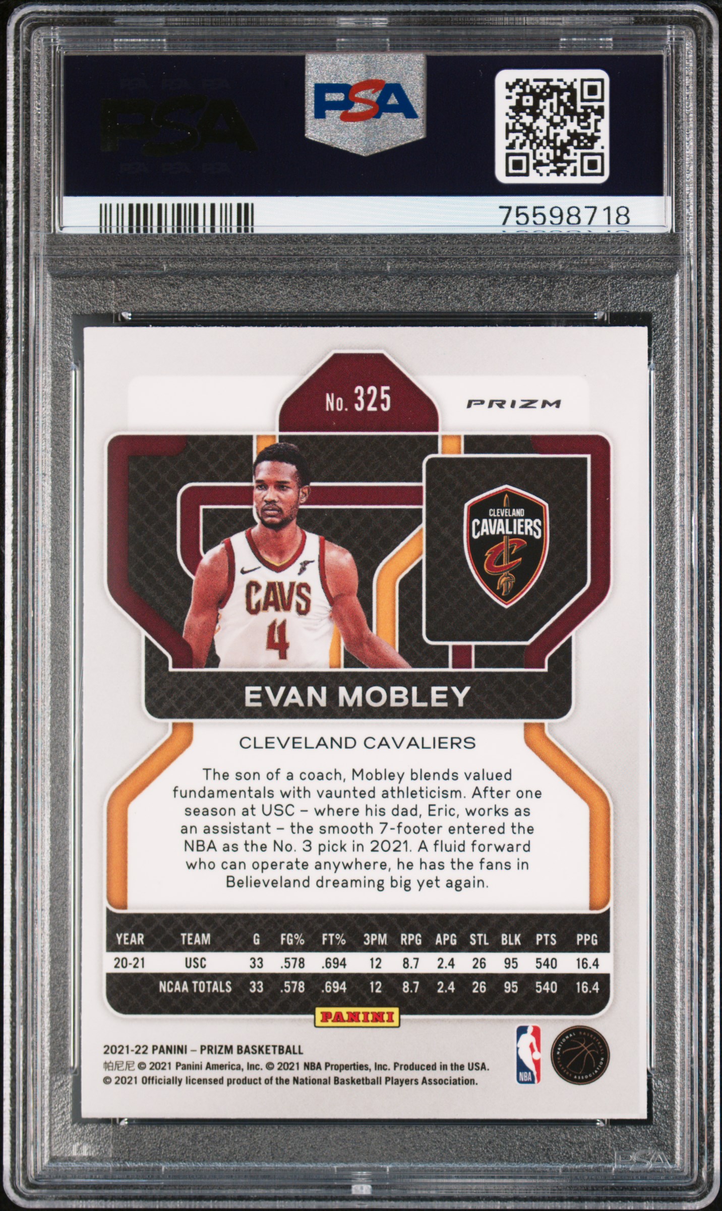 2021 Panini Prizm Evan Mobley #325 (Nba 75Th Prizm) Mint 9 back