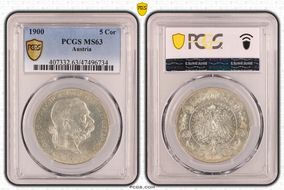 1900 5 Cor KM-2807  Ag MS63