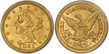 1851-O $2.50 AU58