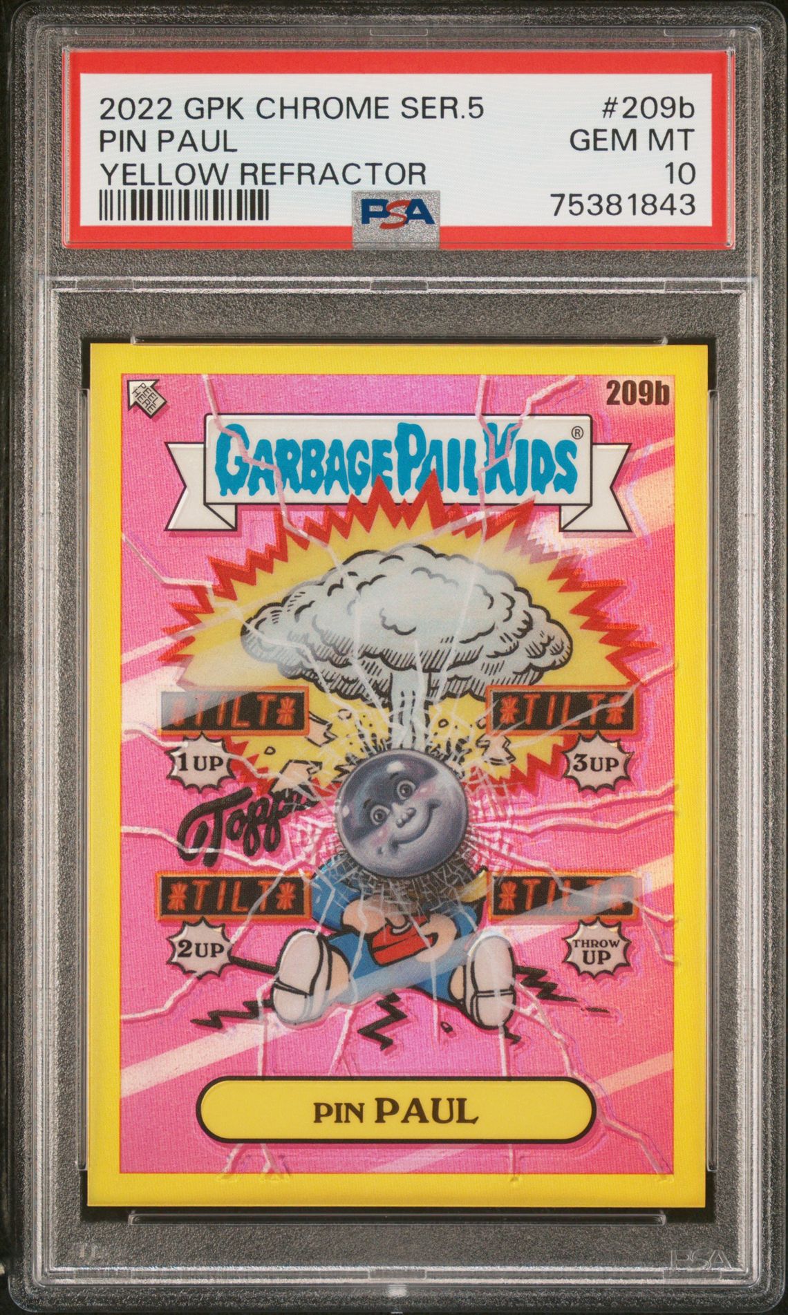 2022 Topps GARBAGE PAIL KIDS CHROME YELLOW REFRACTOR #209B Pin Paul front