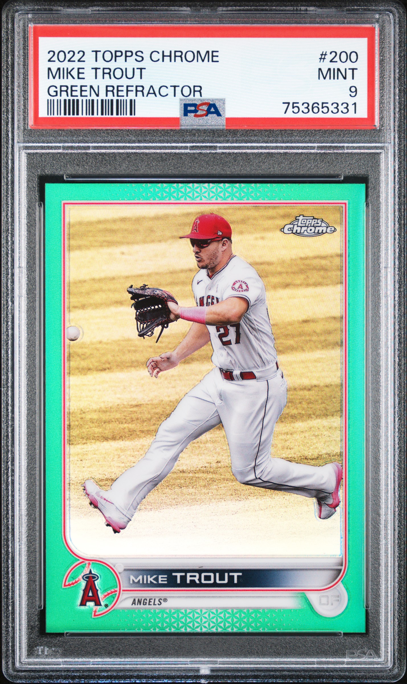 2022 Topps Chrome Green Refractor #200 Mike Trout (#87/99) – PSA MINT 9