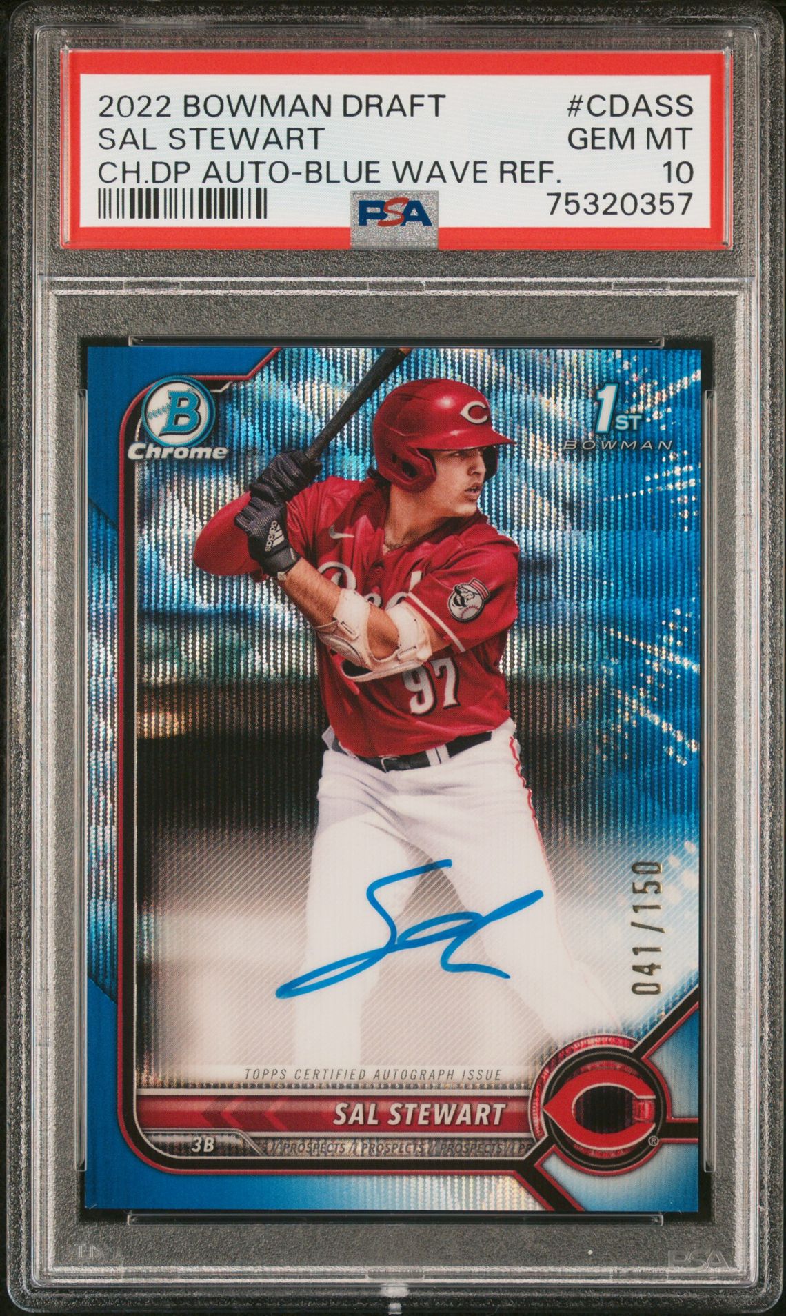 2022 Bowman BOWMAN DRAFT CHROME DRAFT PICK AUTOGRAPHS CH.DP AUTO-BLUE WAVE REF. #CDASS Sal Stewart front