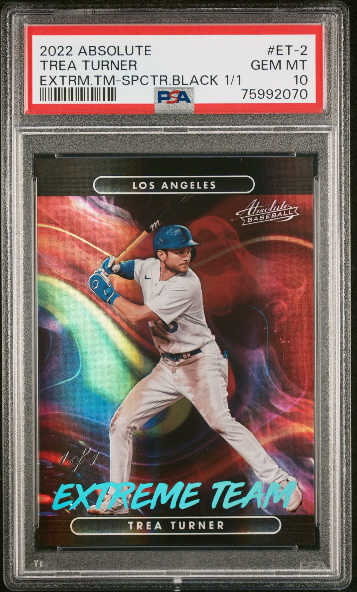 2022 Panini PANINI ABSOLUTE EXTREME TEAM EXTRM.TM-SPCTR.BLACK 1/1 #ET-2 Trea Turner front