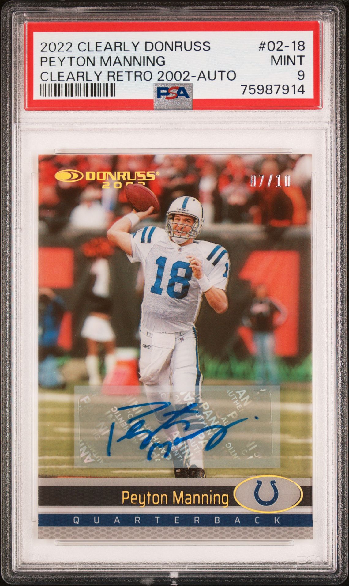 2022 Panini PANINI CLEARLY DONRUSS CLEARLY RETRO 2002 AUTO #02-18 Peyton Manning front