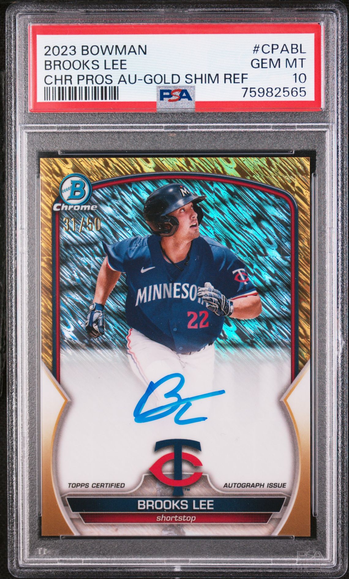 2023 Bowman BOWMAN CHROME PROSPECT AUTOGRAPHS Gold Shimmer #CPABL Brooks Lee front