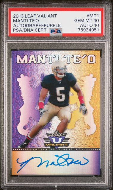 2013 Leaf Valiant Manti Te'o #Mt1 (Autograph-Purple) Gem Mt 10 front