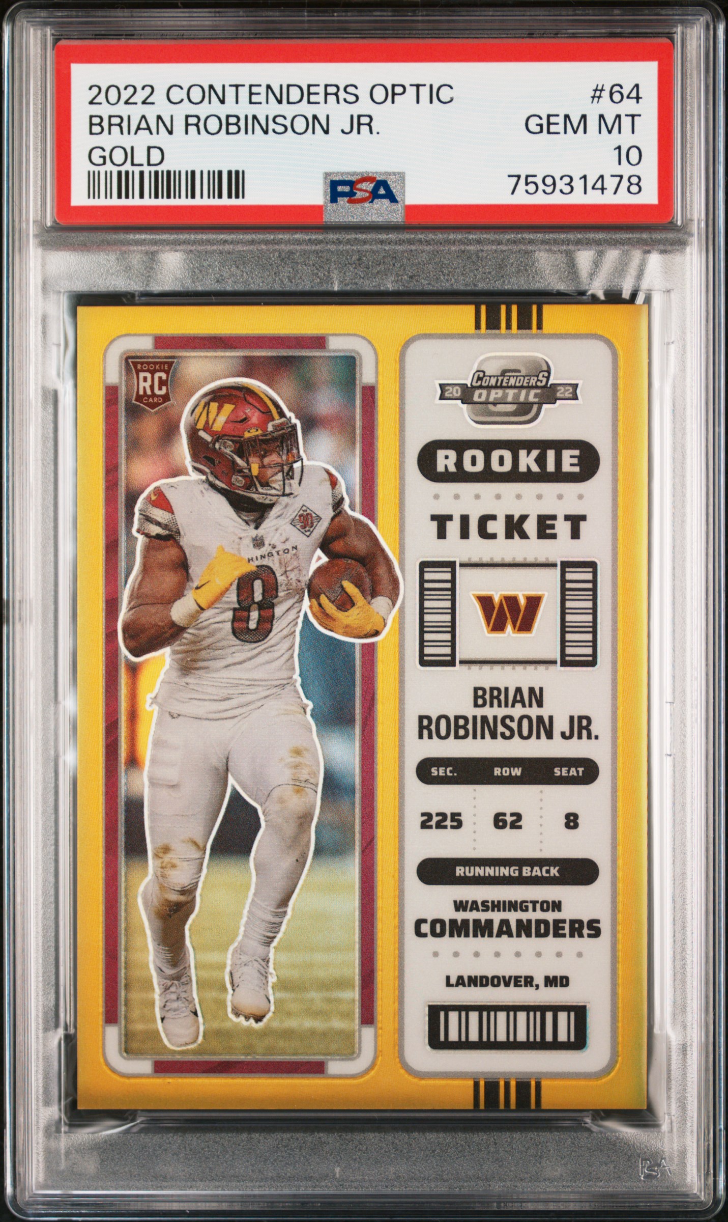 2022 Panini Contenders Optic Gold 64 Brian Robinson Jr. – PSA GEM MT 10