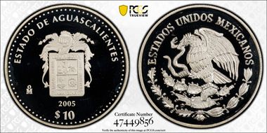 2005-Mo 10 Peso Estado de Aguascalientes KM-720  Ag PR69DCAM