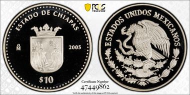 2005-Mo 10 Peso Chiapas KM-706  Ag PR69DCAM