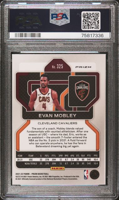 2021 Panini Prizm Evan Mobley #325 (Nba 75Th Prizm) Gem Mt 10 back