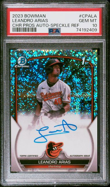 2023 Bowman Bowman Chrome Speckle Leandro Arias front
