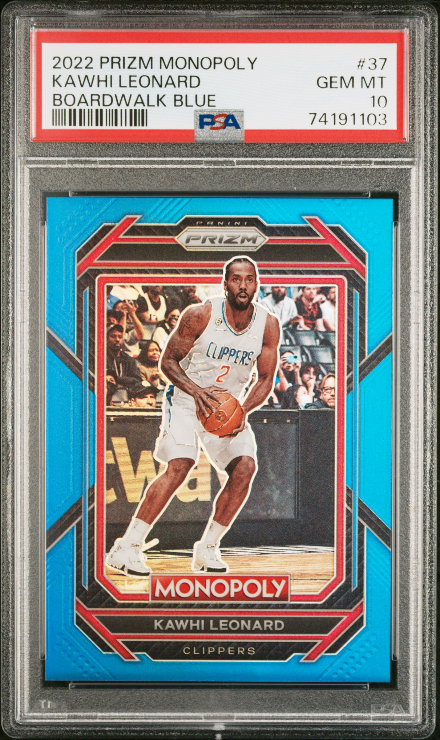 2022 Panini Prizm Monopoly Boardwalk Blue #37 Kawhi Leonard – PSA GEM MT 10