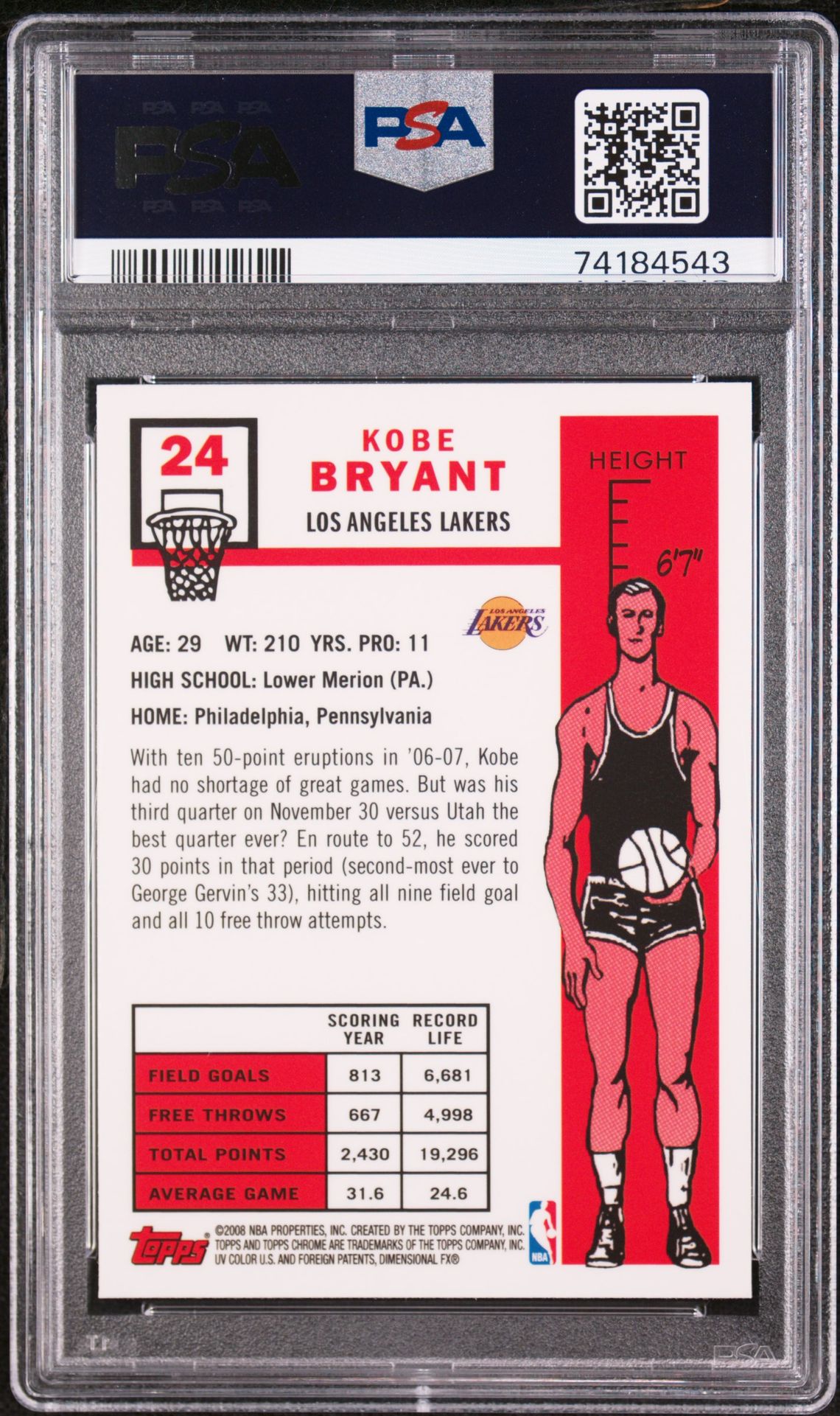 2007 Topps Chrome Kobe Bryant #24 (1957-58 Variation) Mint 9 back