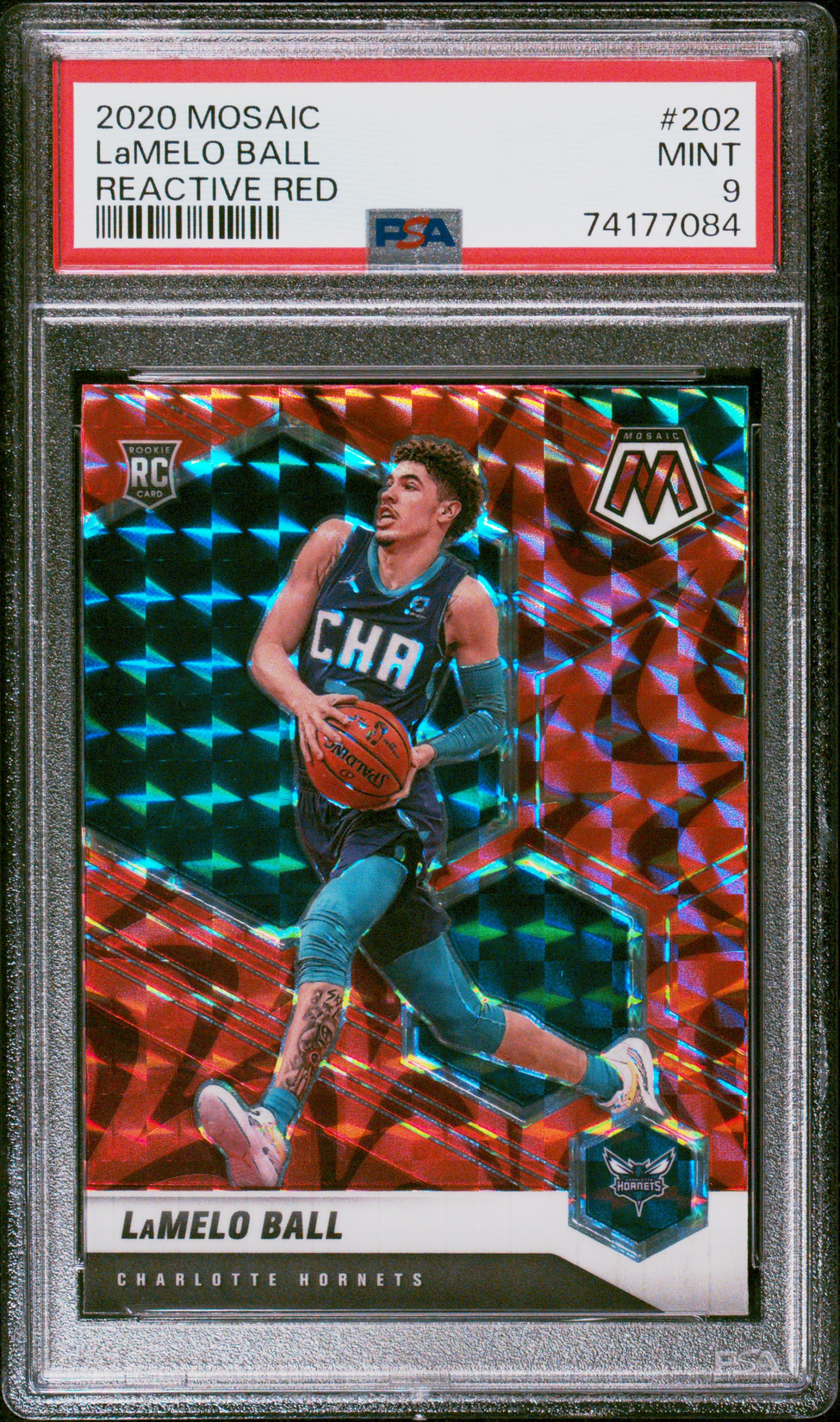 2020-21 Panini Mosaic Reactive Red Prizm #202 Lamelo Ball Rookie Card – PSA MINT 9