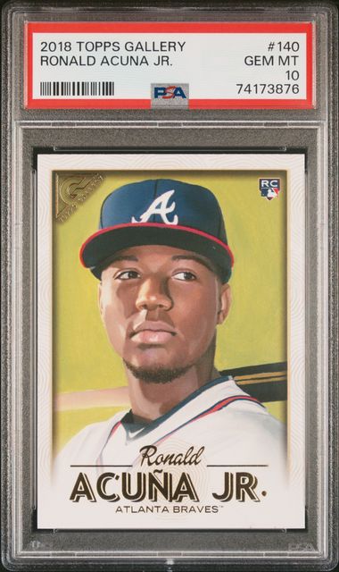 2018 Topps Mini Gold #US250 Ronald Acuna Jr., At Bat in Blue Jersey Rookie  Card (#1/1) - PSA NM 7 on Goldin Auctions