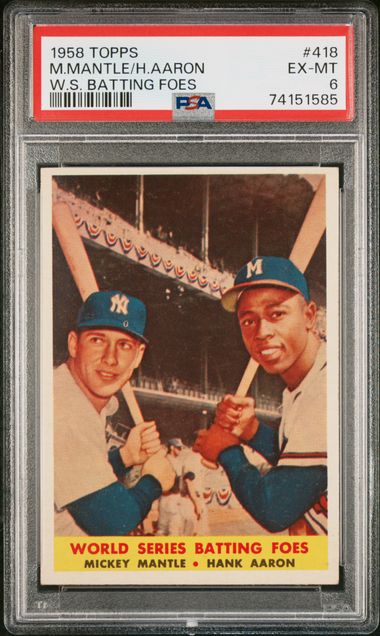 1958 Topps World Series Batting Foes #418 Mickey Mantle/Hank Aaron PSA 6 on  Goldin Marketplace