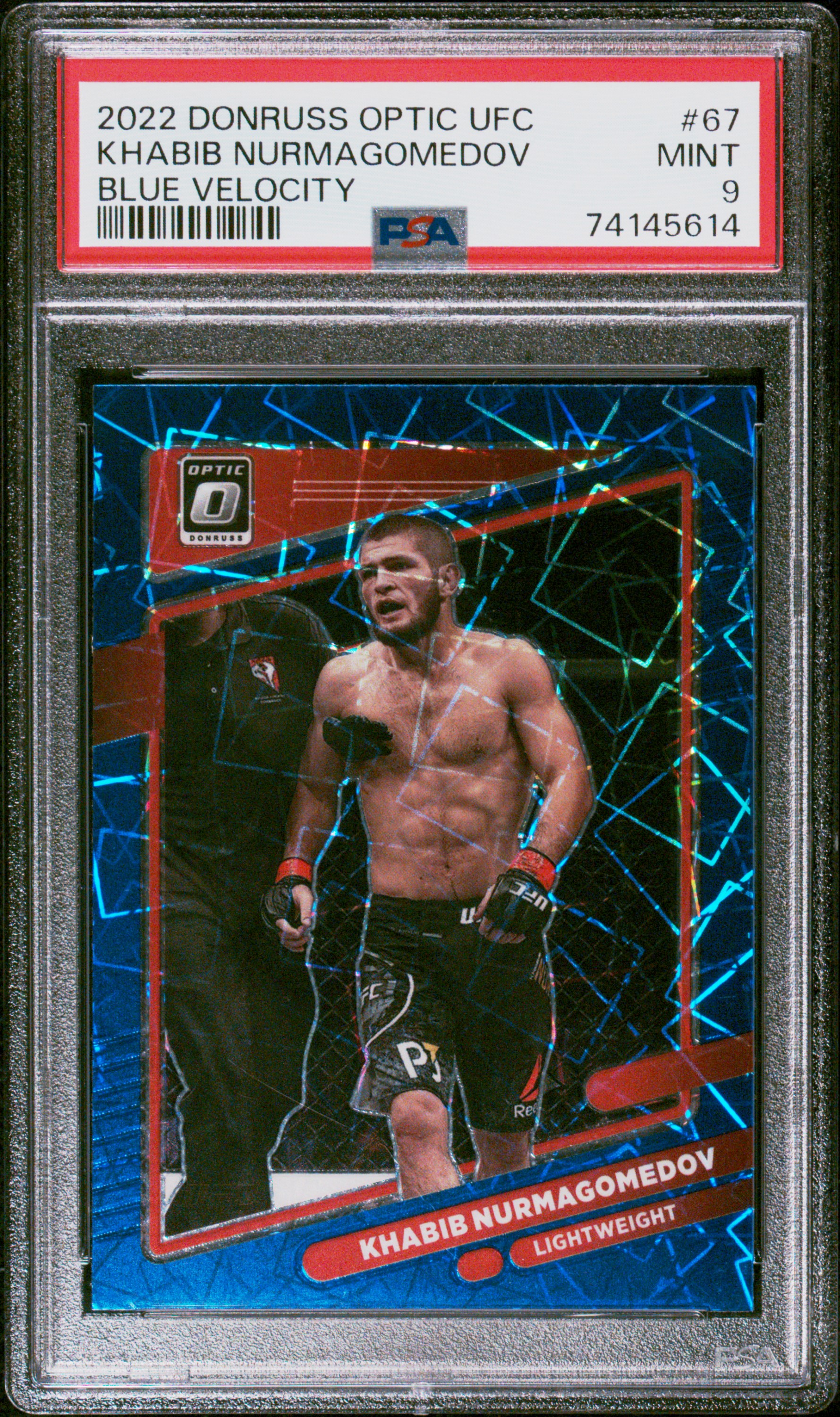 2022 Panini Donruss Optic UFC Blue Velocity #67 Khabib Nurmagomedov – PSA MINT 9