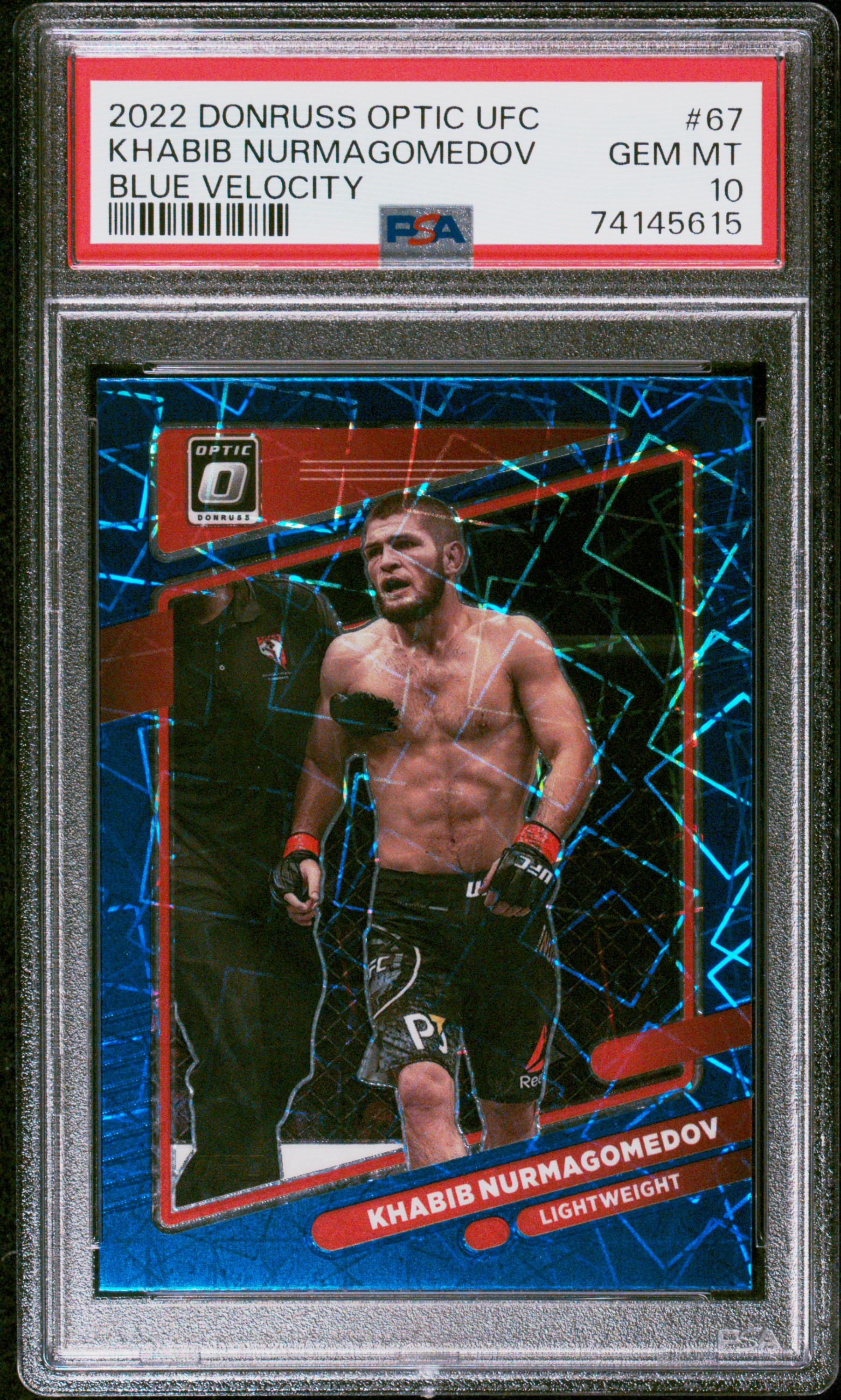 2022 Panini Donruss Optic UFC Blue Velocity #67 Khabib Nurmagomedov – PSA GEM MT 10