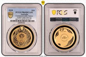 2018 $10 Commonwealth Games Gold Coast Gilt-Ag PR69DCAM