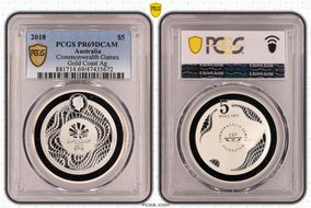 2018 $5 Commonwealth Games Gold Coast Ag PR69DCAM