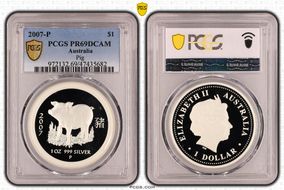 2007-P $1 Year of the Pig Ag PR69DCAM