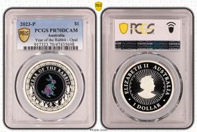 2023-P $1 Year of the Rabbit Opal Ag PR70DCAM