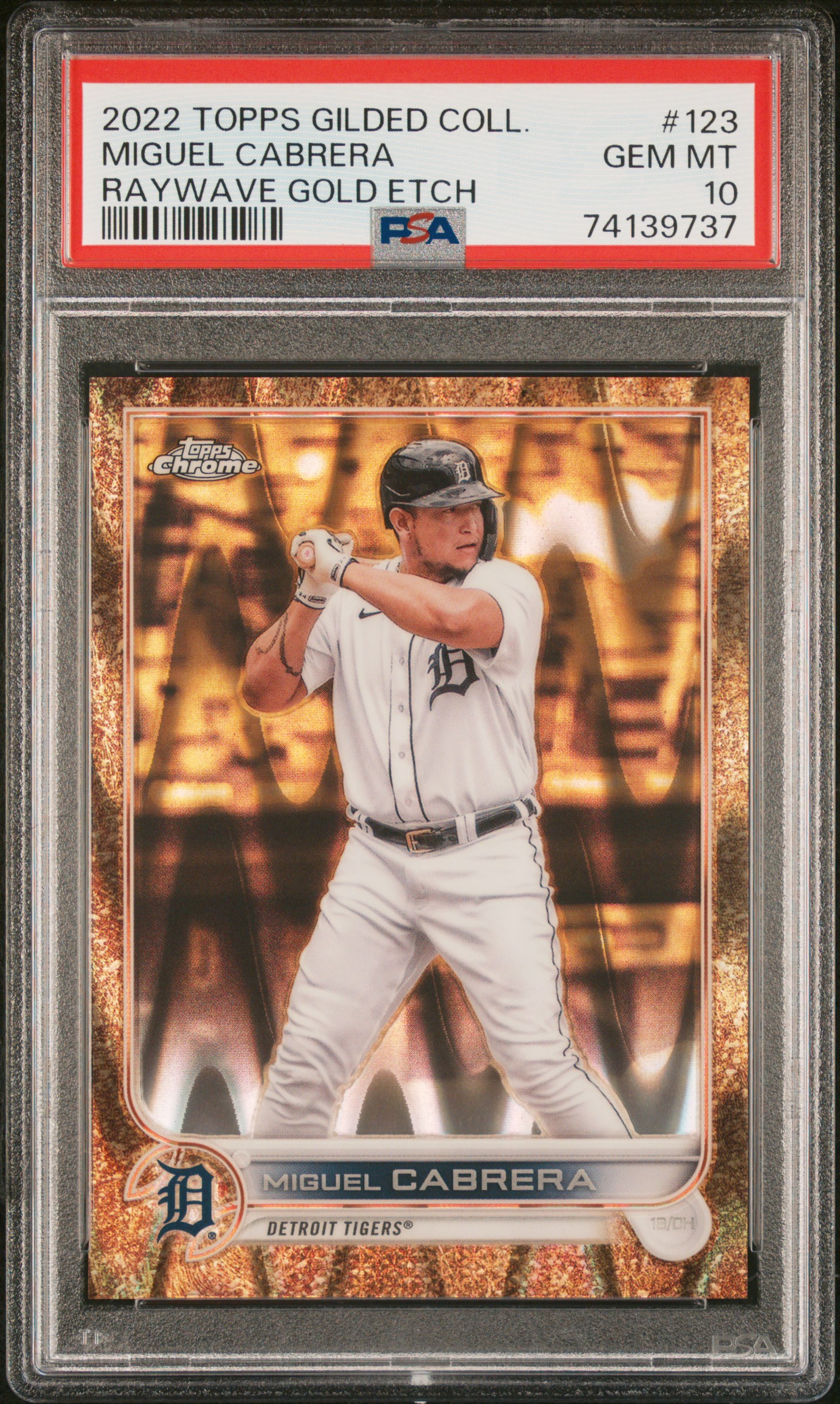 2022 Topps Gilded Collection Raywave Gold Etch #123 Miguel Cabrera (#13/25) – PSA GEM MT 10