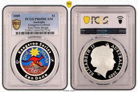 2009 $1 Kangaroo Ag-Ken Done Colorized PR69DCAM