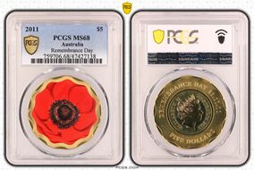 2011 $5 Remembrance Day Colorized MS68