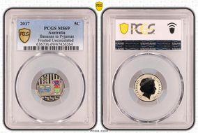 2017 5C Bananas in Pyjamas Colorized Frosted Uncirculated MS69