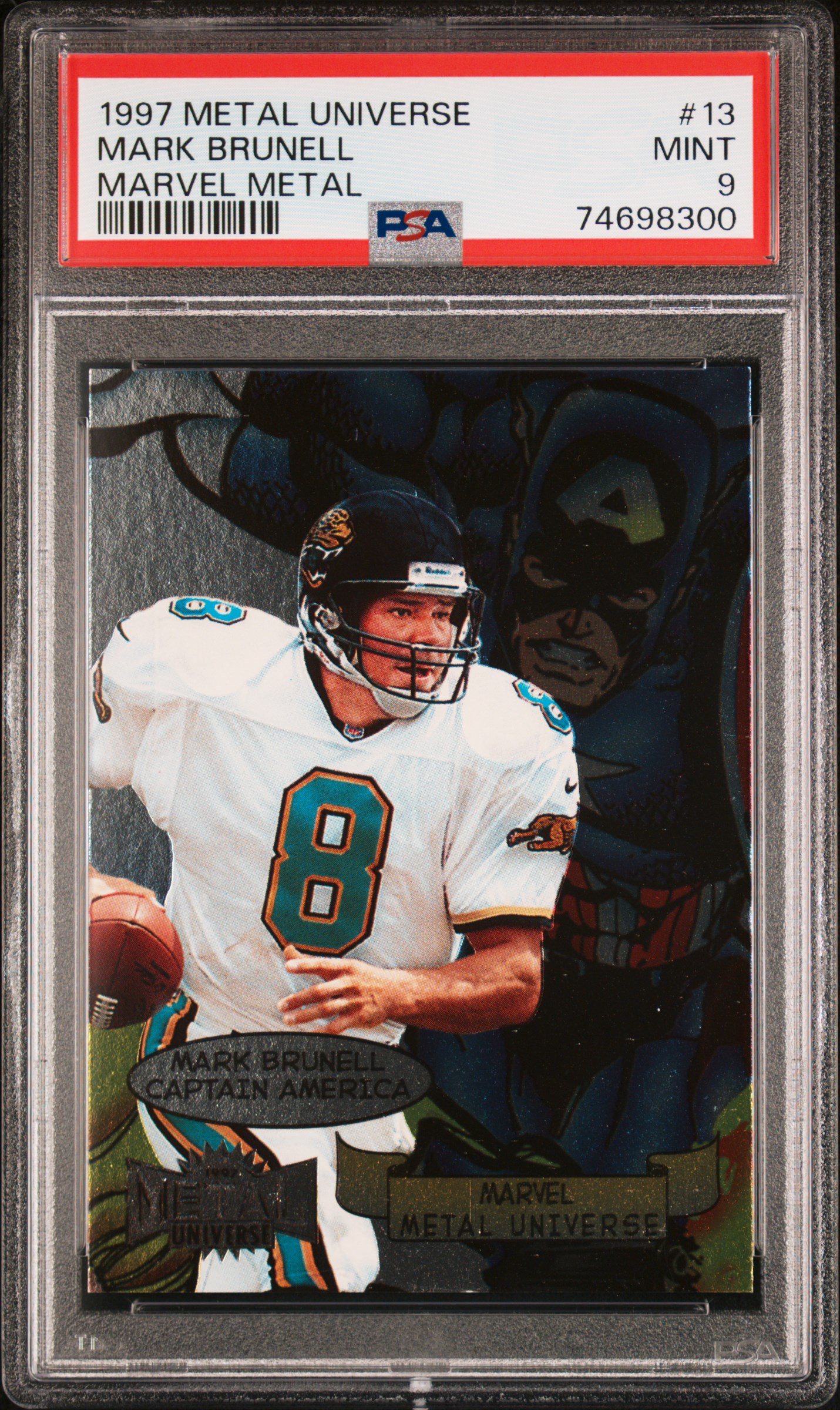 1997 Metal Universe Marvel Metal Mark Brunell #13 (Marvel Metal) Mint 9 front
