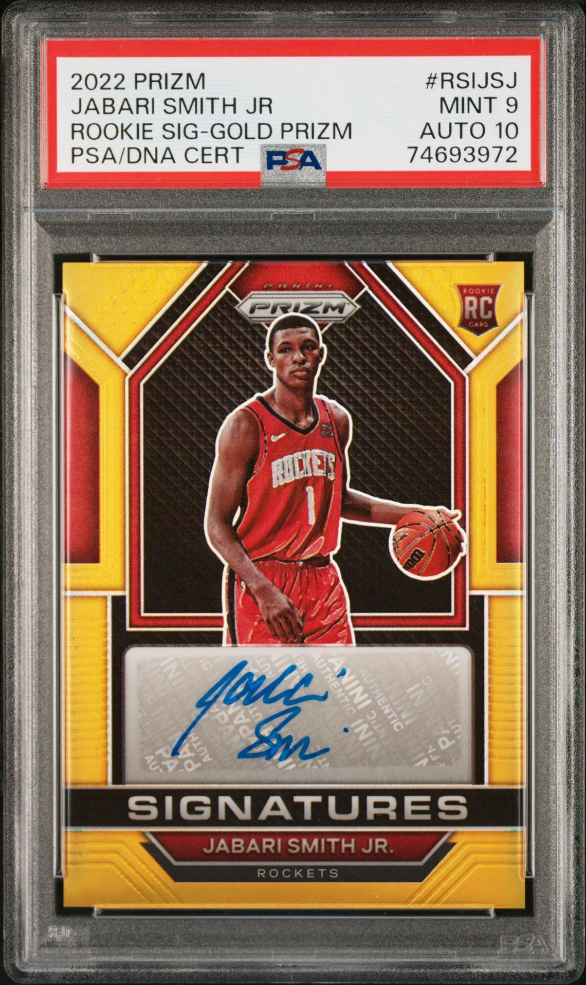 2022 Panini PANINI PRIZM ROOKIE SIGNATURES GOLD PRIZM #RSIJSJ Jabari Smith Jr. front
