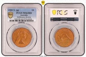 1955 Y. (p) 1D Melbourne obverse MS63RB