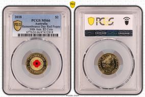 2018 $2 Remembrance Day Red Poppy 30th Ann. $2 Coin Colorized MS66