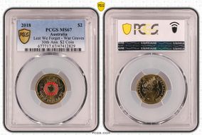 2018 $2 Lest We Forget - War Graves 30th Ann. $2 Coin Colorized MS67