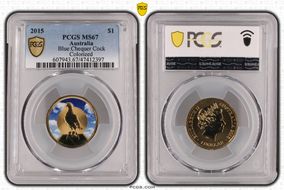 2015 $1 Blue Chequer Cock Colorized MS67