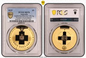 2015 $5 Australian Bravery Gilt Ag Frosted Uncirculated MS70