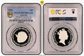 1991 50C Decimal Currency Ag PR70DCAM