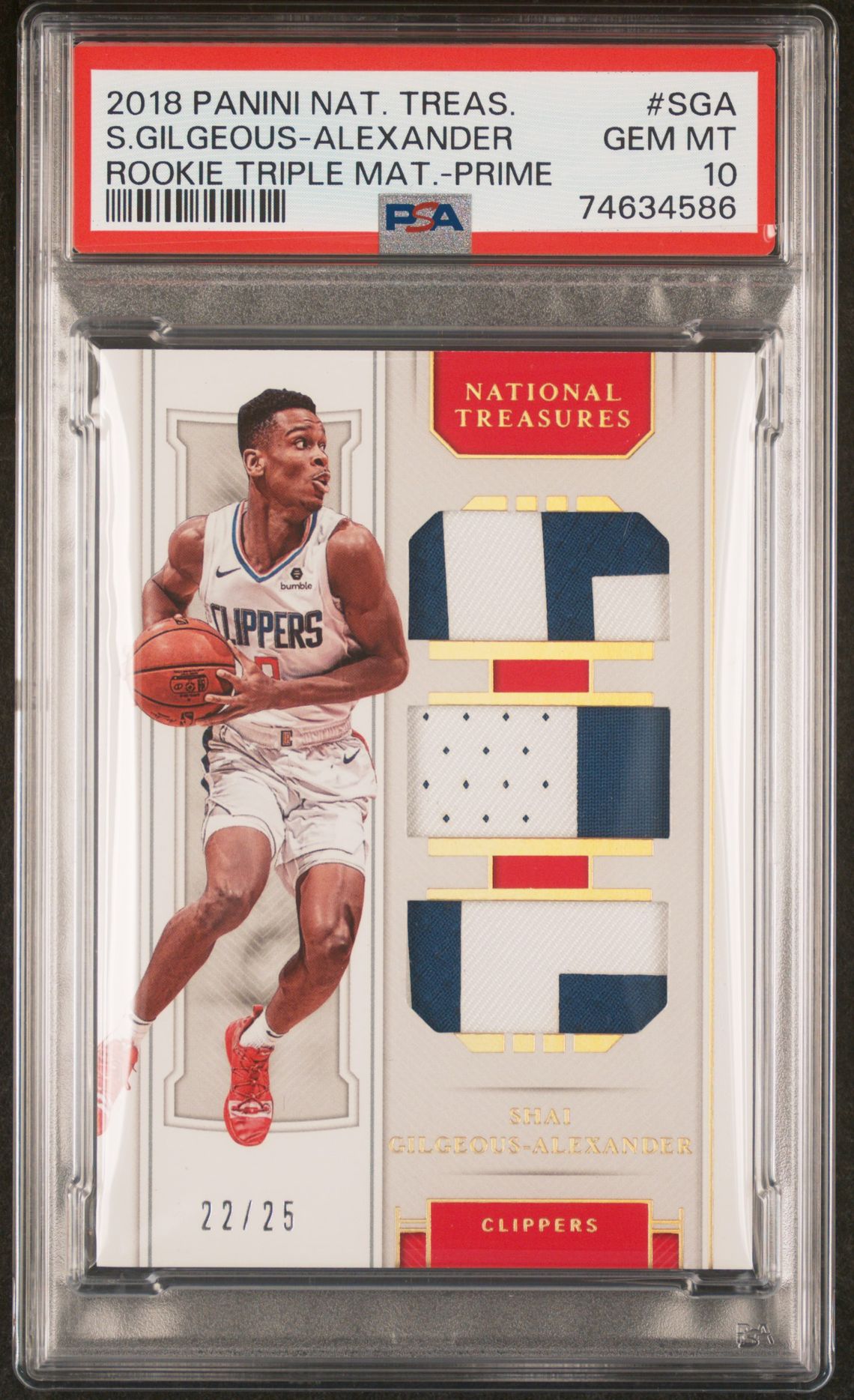 2018 Panini PANINI NATIONAL TREASURES ROOKIE TRIPLE MATERIALS PRIME #SGA S. Gilgeous-Alexander front