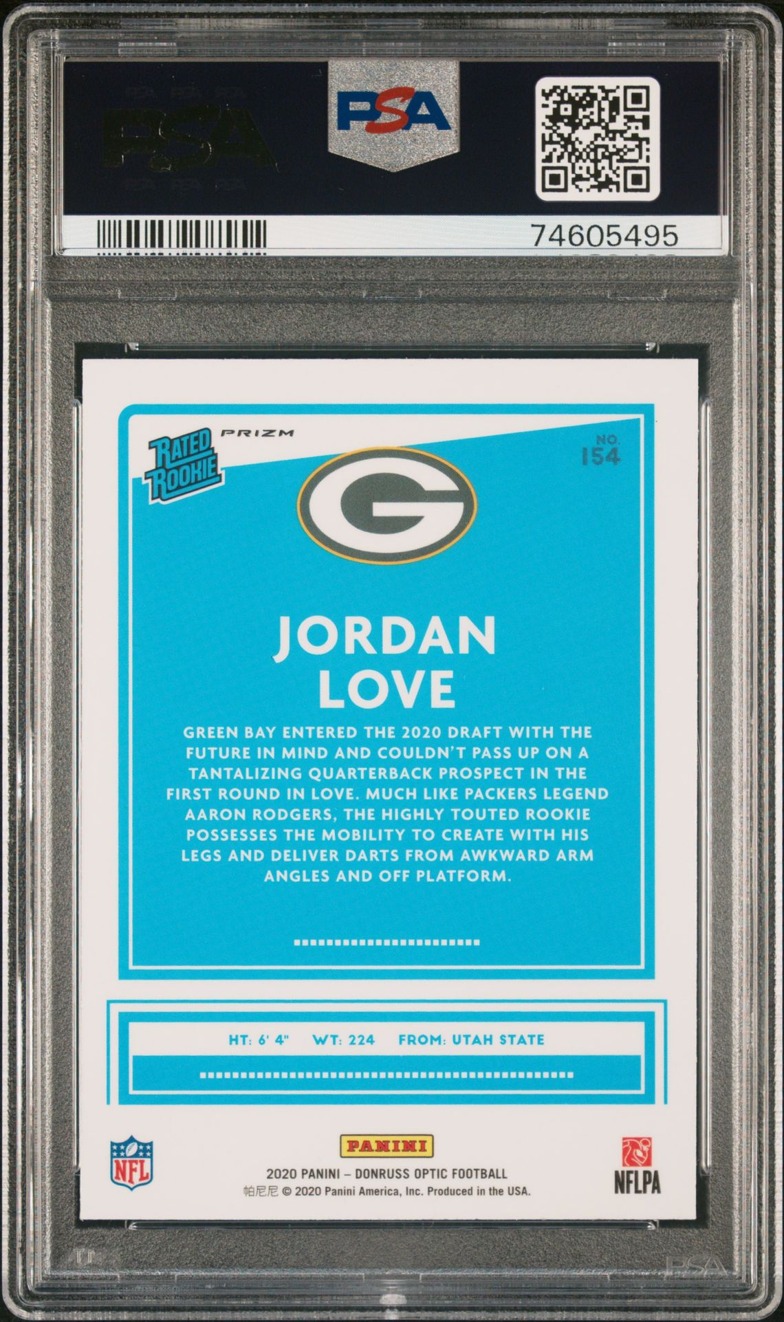 2020 Panini Donruss Optic Jordan Love #154 (Bronze) Mint 9 back